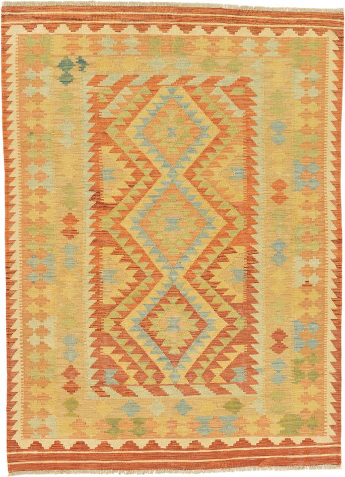 Detail image of 4' 2 x 5' 9 Hand Woven Kilim Waziri Wool Rug
