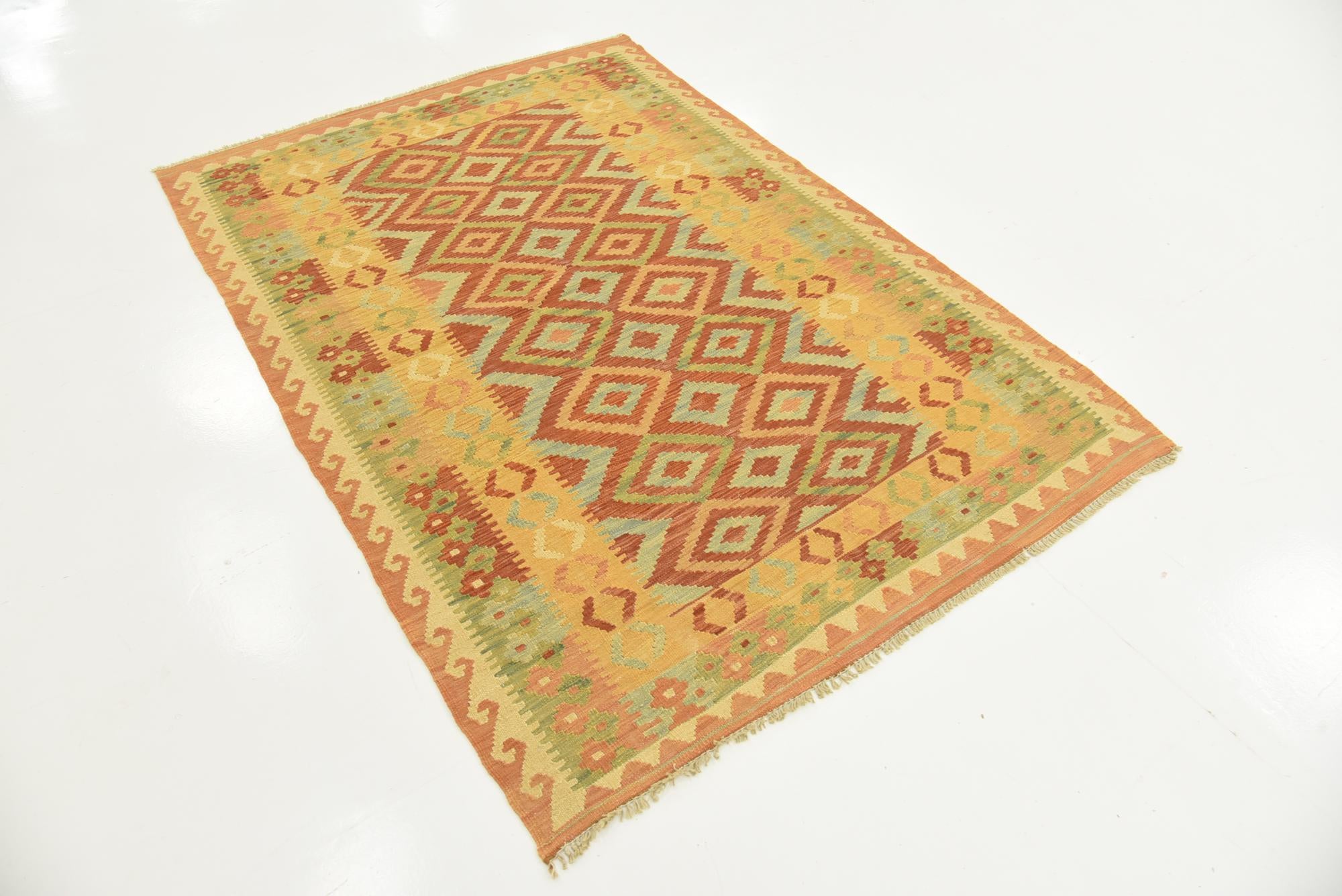 4' x 5' 9 Hand Woven Kilim Waziri Wool Rug