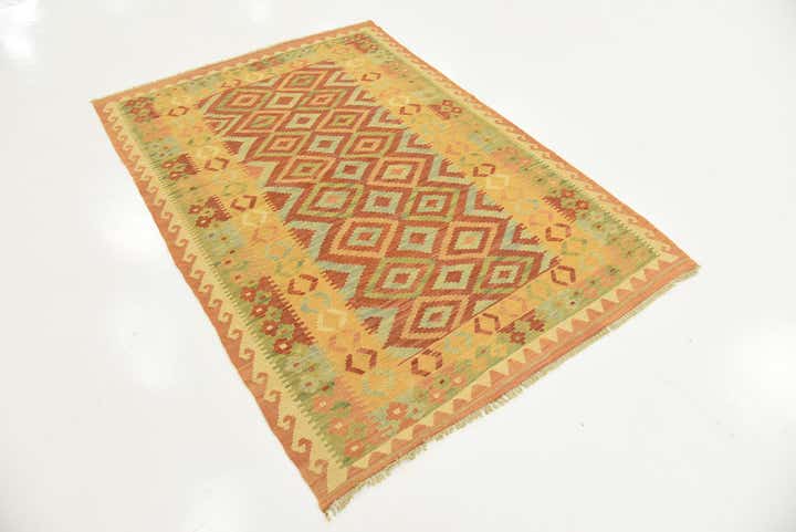 4' x 5' 9 Hand Woven Kilim Waziri Wool Rug
