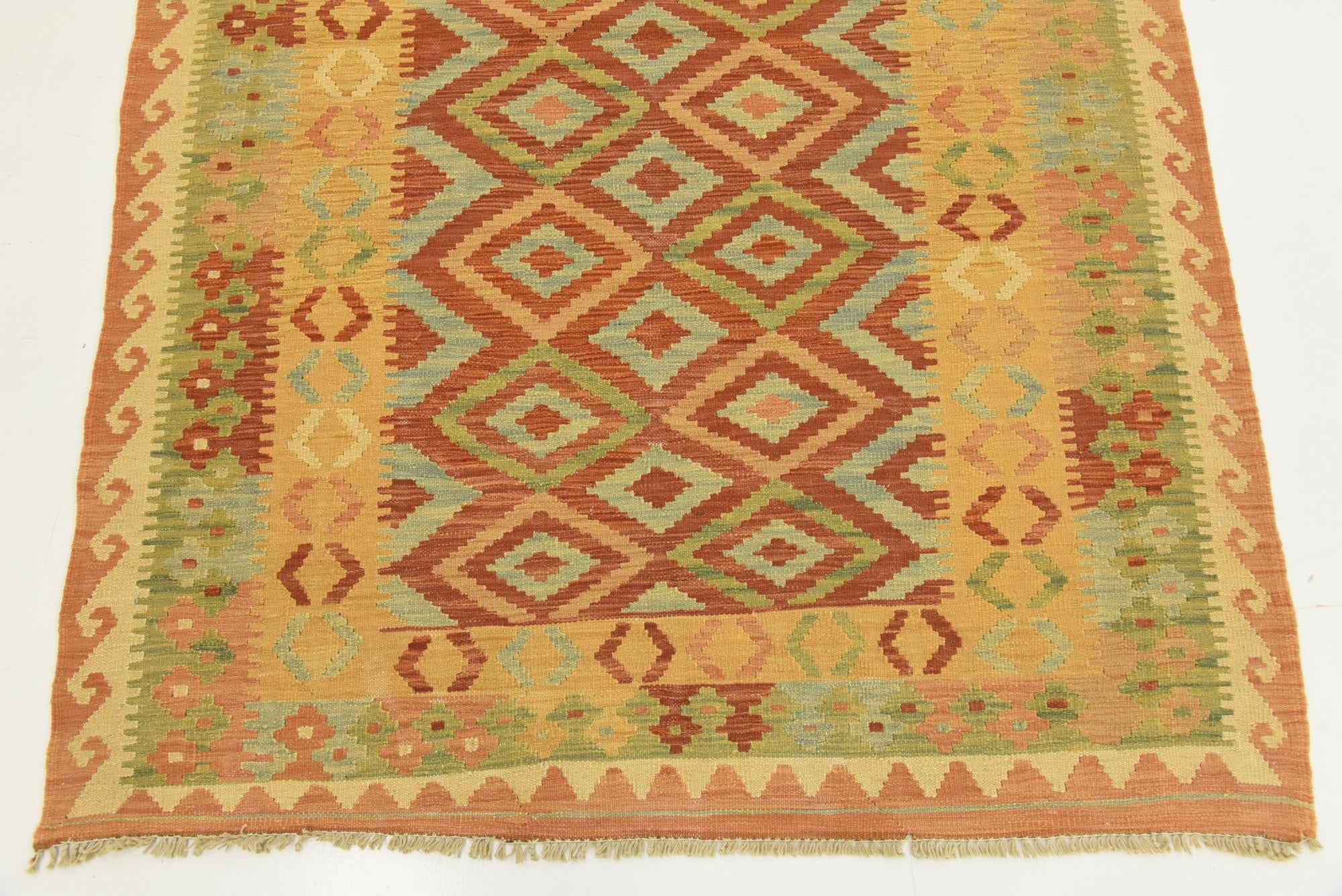 4' x 5' 9 Hand Woven Kilim Waziri Wool Rug