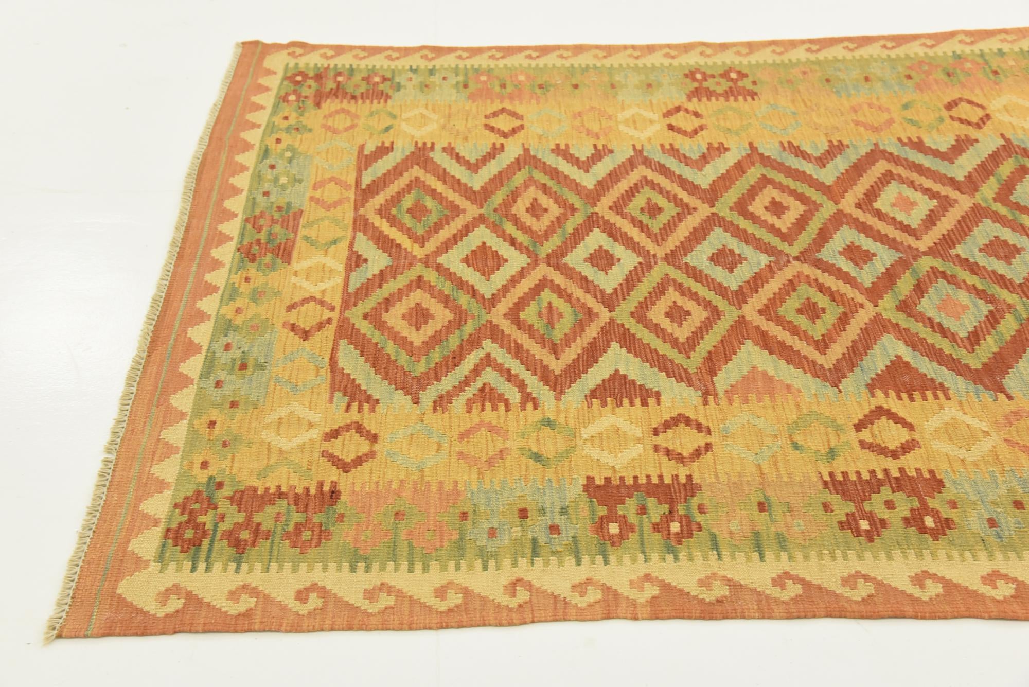 4' x 5' 9 Hand Woven Kilim Waziri Wool Rug