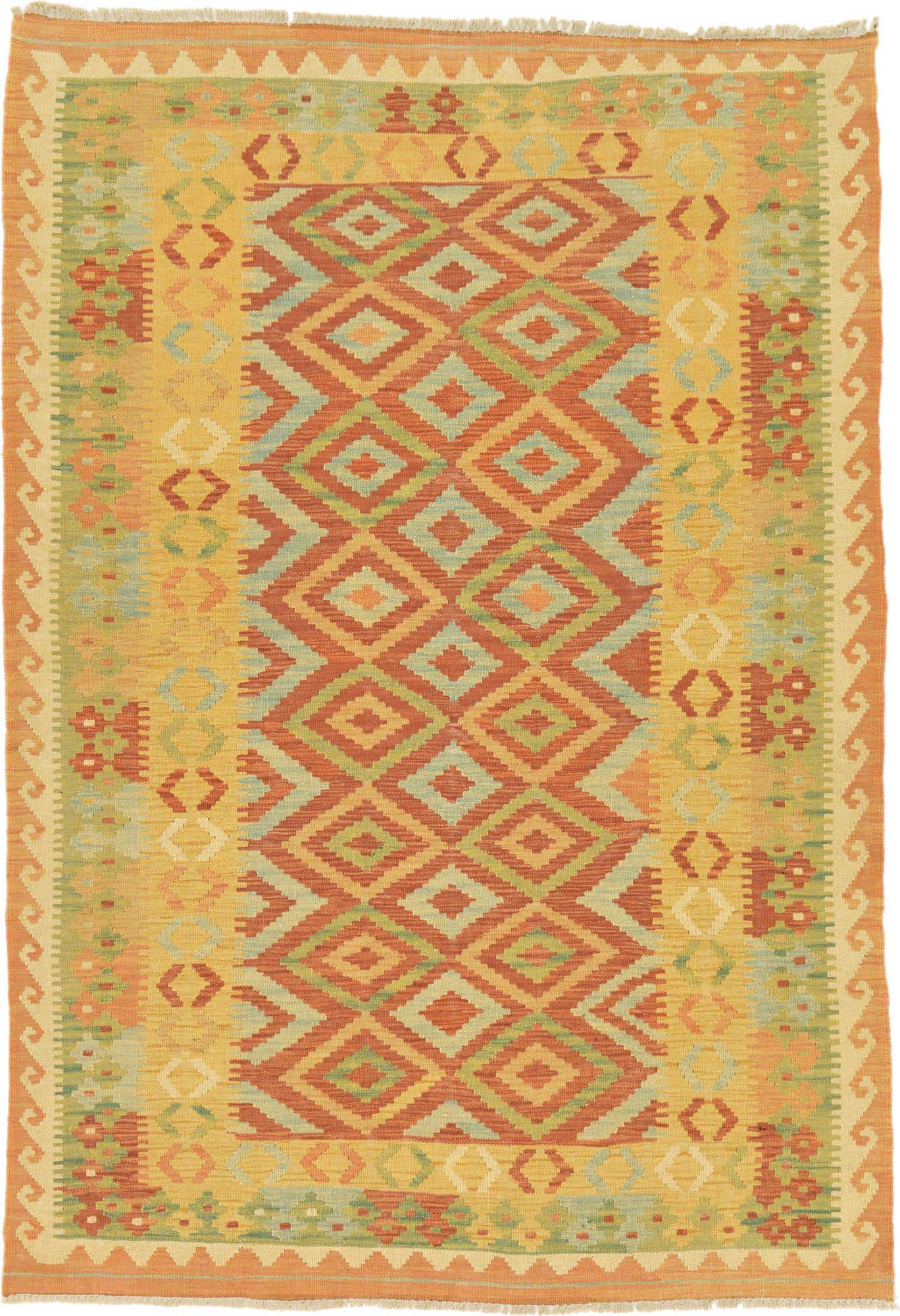 4' x 5' 9 Hand Woven Kilim Waziri Wool Rug