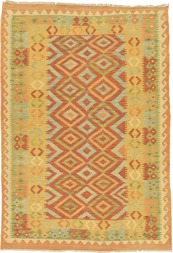 4' x 5' 9 Hand Woven Kilim Waziri Wool Rug