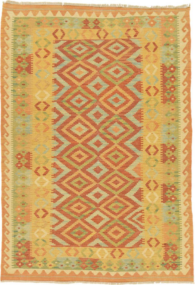 Detail image of 4' x 5' 9 Hand Woven Kilim Waziri Wool Rug