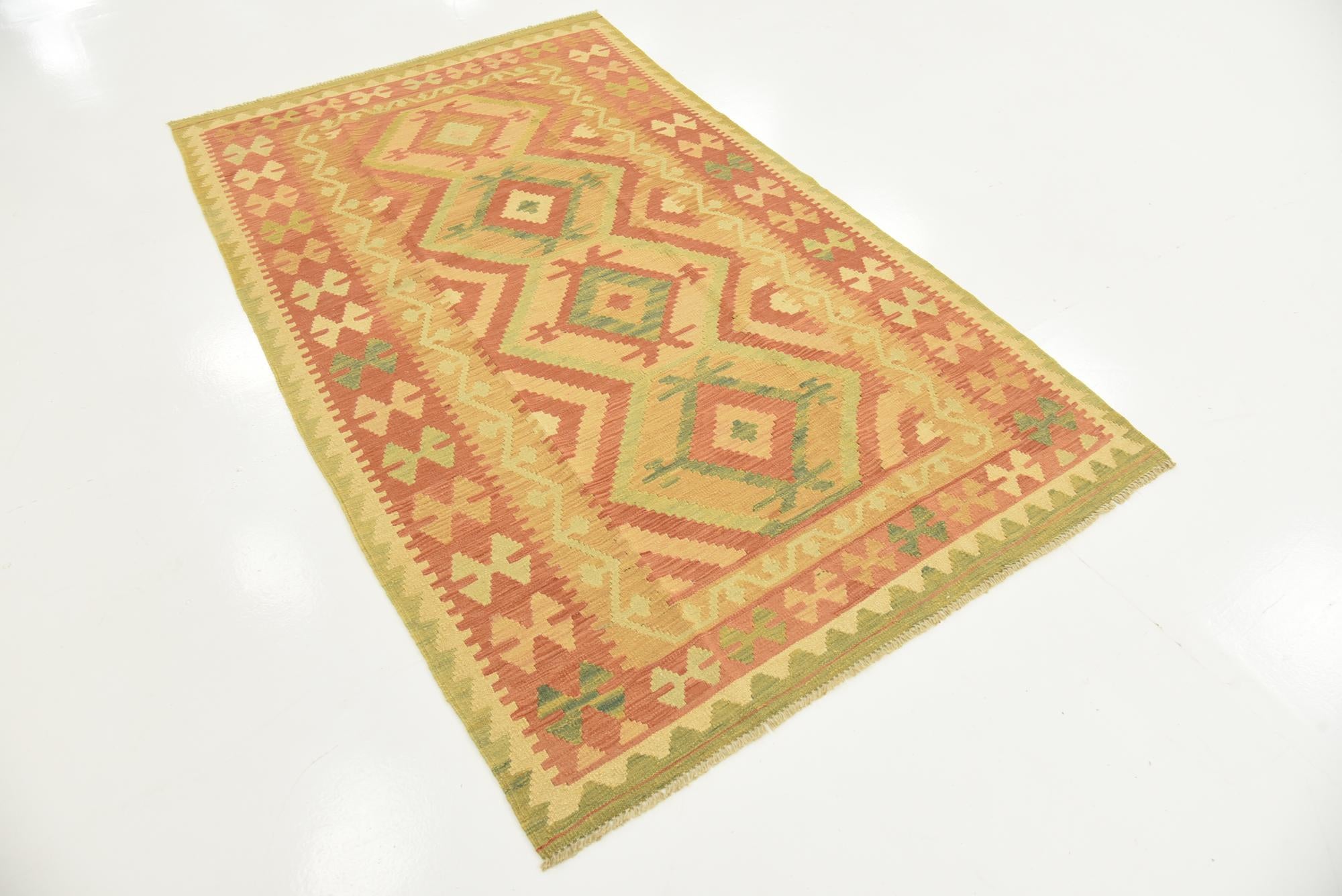 3' 9 x 6' 3 Hand Woven Kilim Waziri Wool Rug