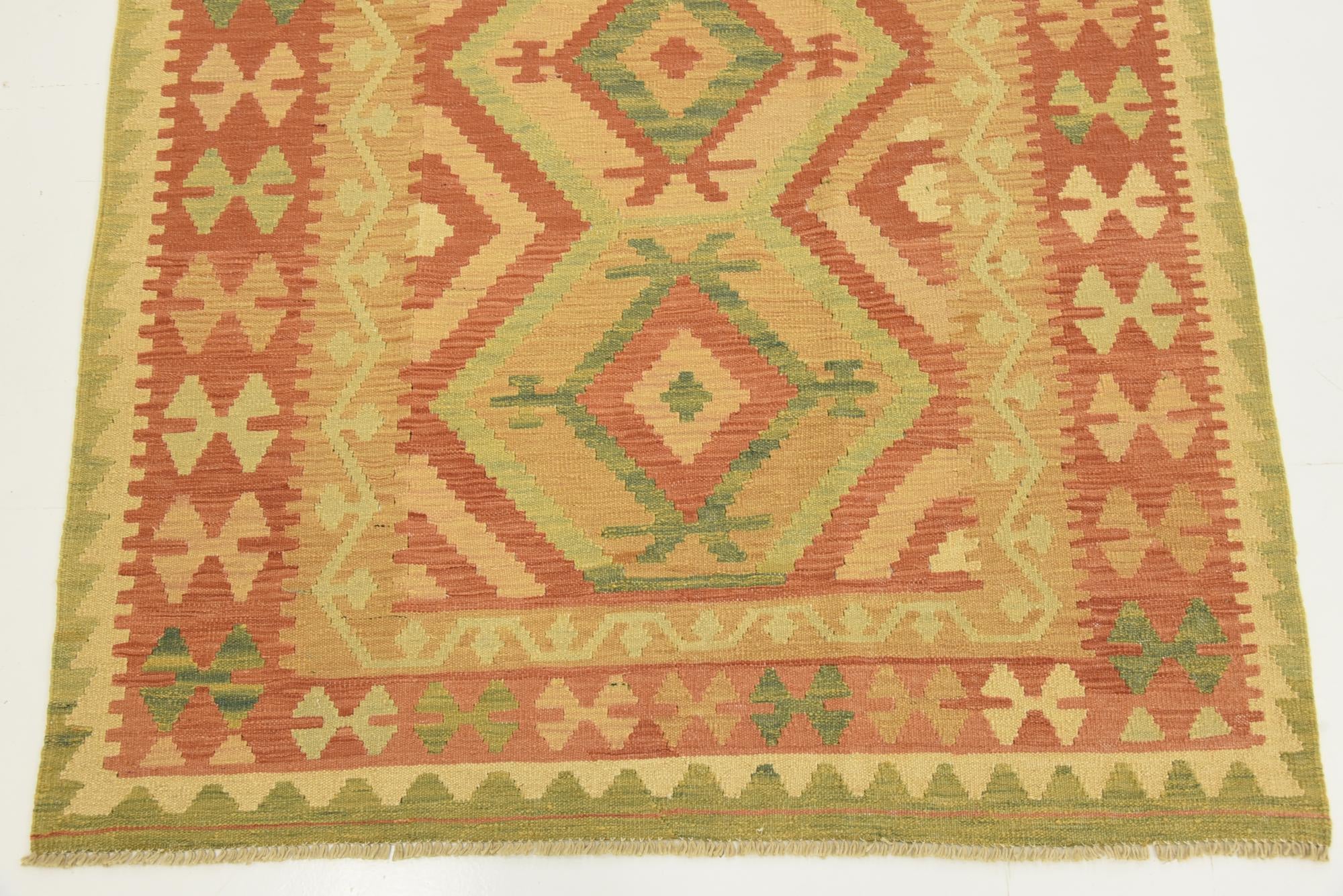 3' 9 x 6' 3 Hand Woven Kilim Waziri Wool Rug
