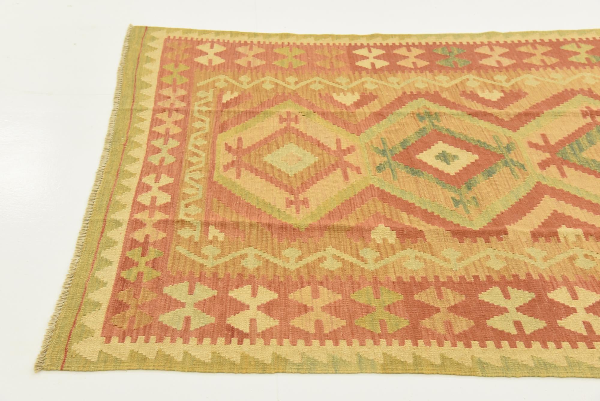 3' 9 x 6' 3 Hand Woven Kilim Waziri Wool Rug