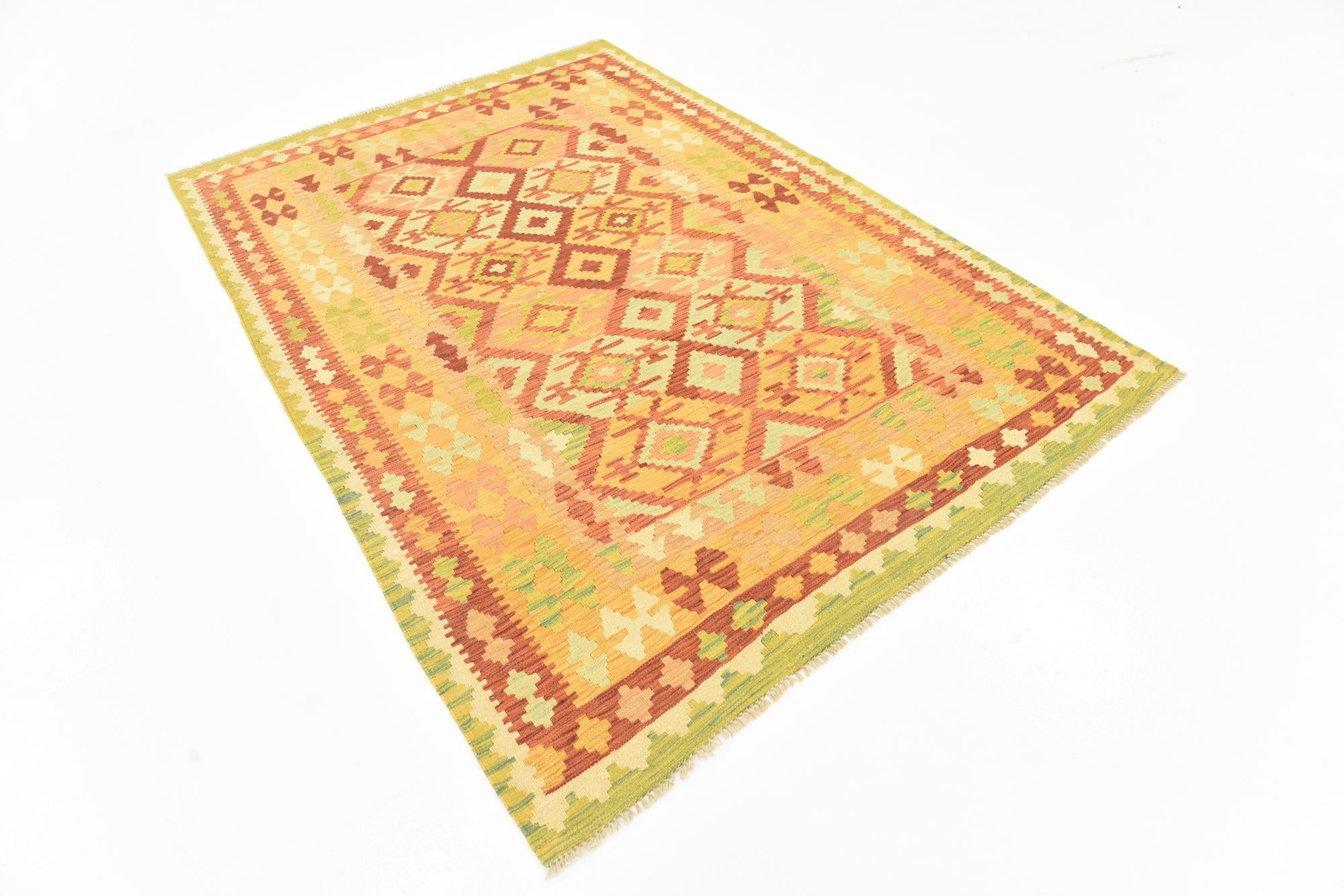 4' 7 x 6' 7 Hand Woven Kilim Waziri Wool Rug