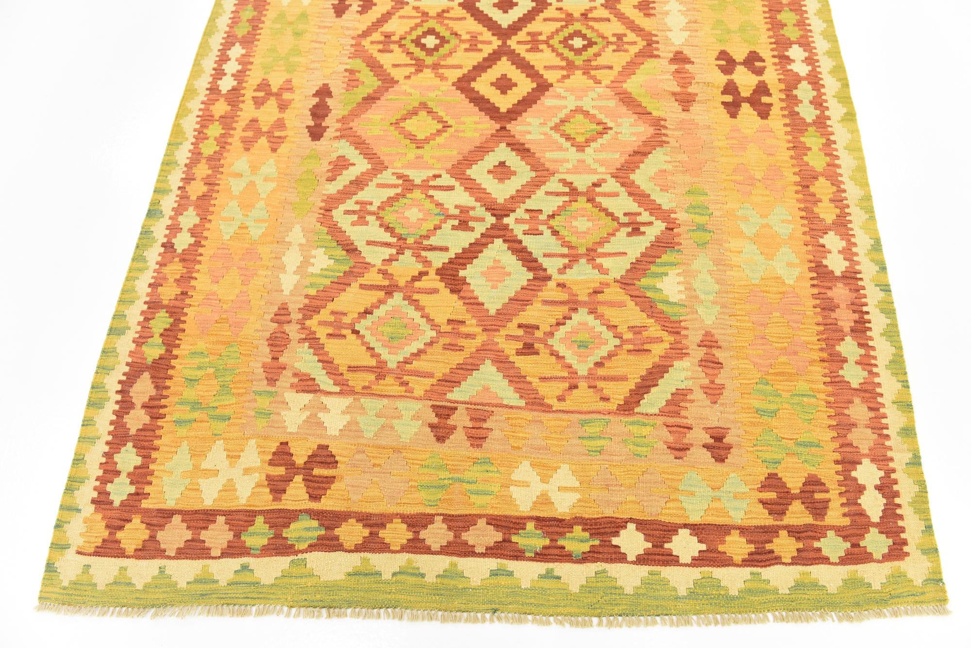 4' 7 x 6' 7 Hand Woven Kilim Waziri Wool Rug