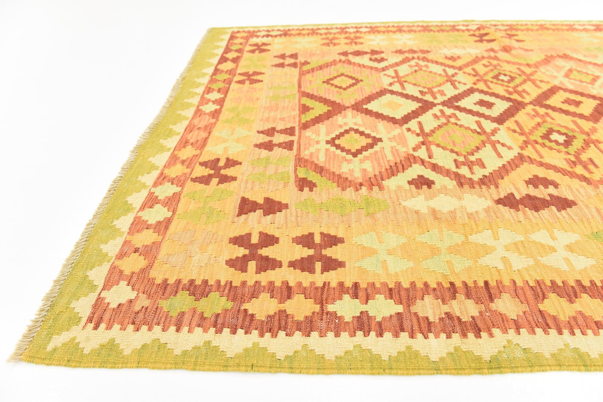 4' 7 x 6' 7 Hand Woven Kilim Waziri Wool Rug