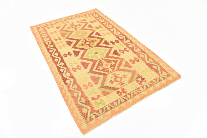 4' x 6' 2 Hand Woven Kilim Waziri Wool Rug