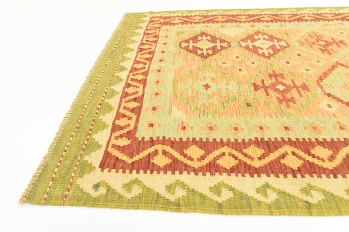 3' 7 x 6' 2 Hand Woven Kilim Waziri Wool Rug