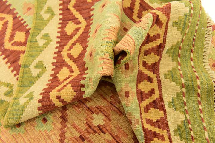 3' 7 x 6' 2 Hand Woven Kilim Waziri Wool Rug