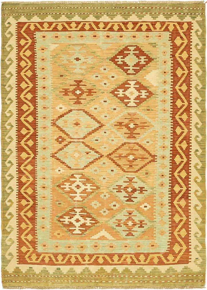 3' 7 x 6' 2 Hand Woven Kilim Waziri Wool Rug