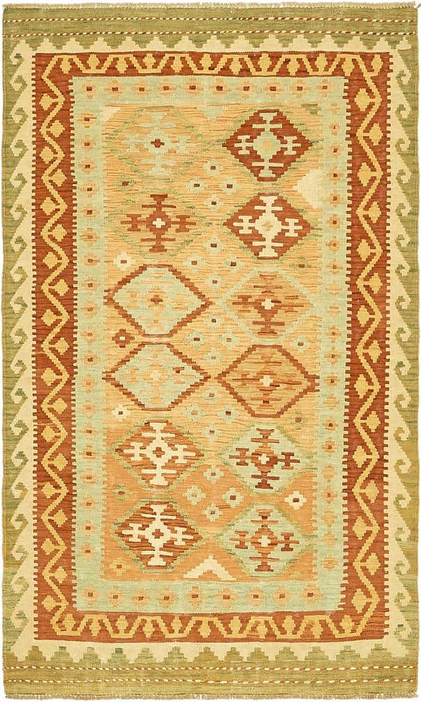 3' 7 x 6' 2 Hand Woven Kilim Waziri Wool Rug