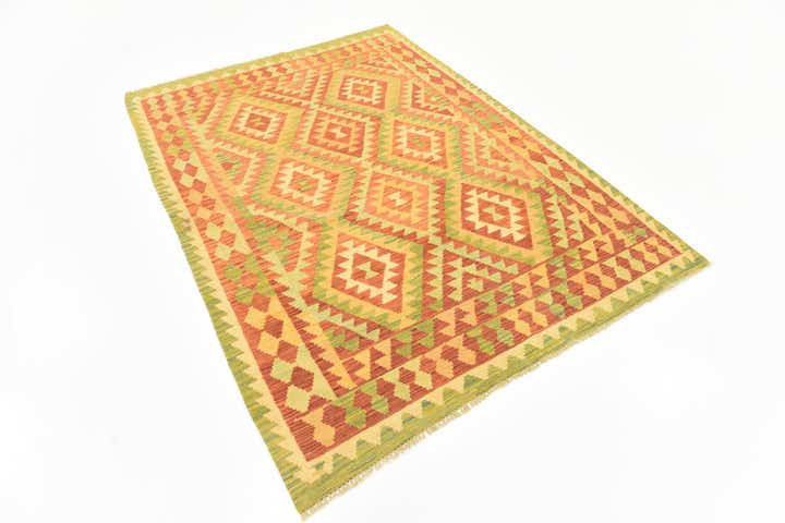 4' 3 x 5' 9 Hand Woven Kilim Waziri Wool Rug