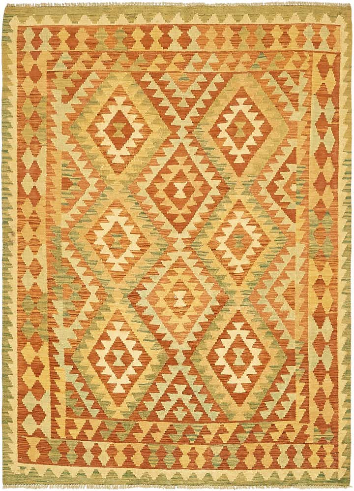 4' 3 x 5' 9 Hand Woven Kilim Waziri Wool Rug