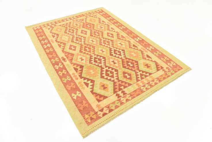 Detail image of 4' 9 x 6' 6 Hand Woven Kilim Waziri Wool Rug