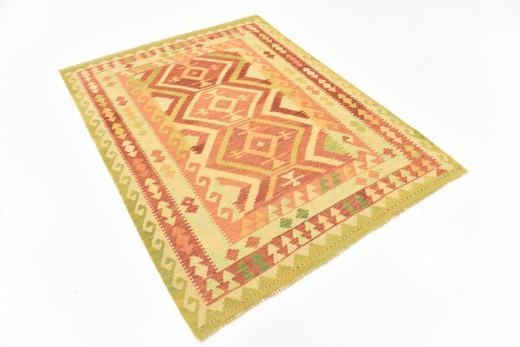 Detail image of 4' 9 x 6' 4 Hand Woven Kilim Waziri Wool Rug