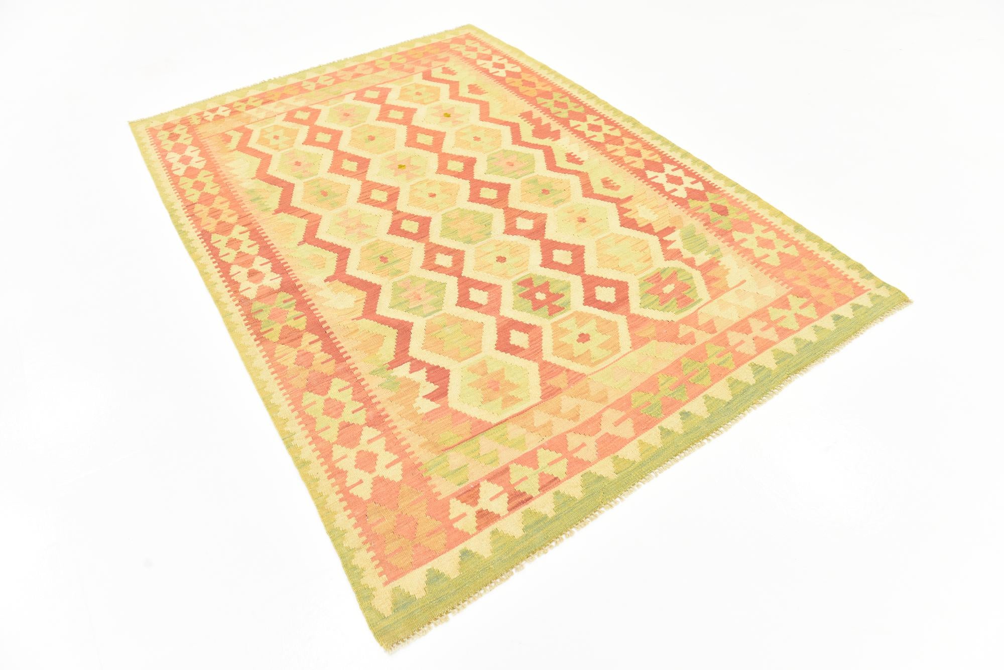 4' 8 x 6' 7 Hand Woven Kilim Waziri Wool Rug
