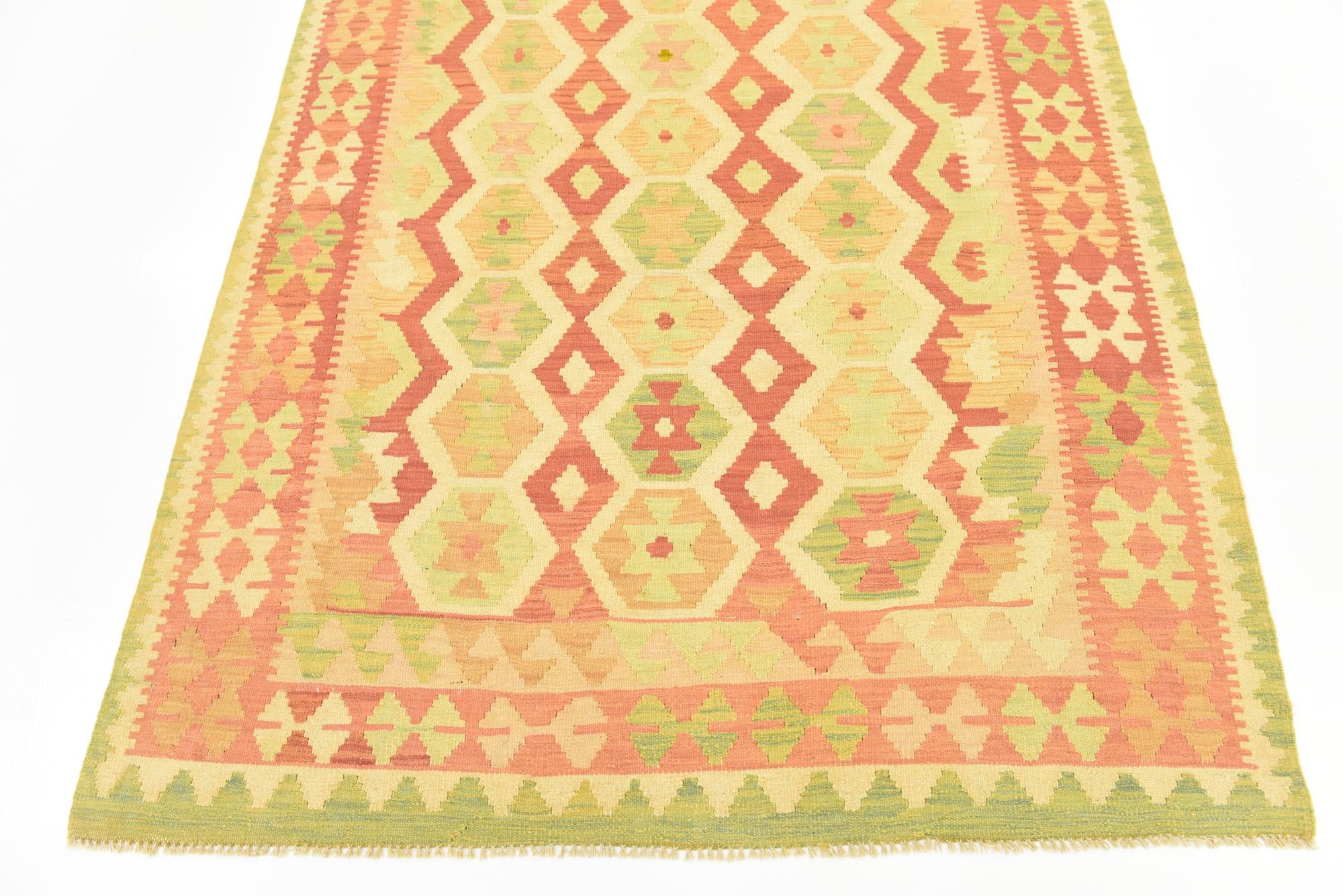 4' 8 x 6' 7 Hand Woven Kilim Waziri Wool Rug