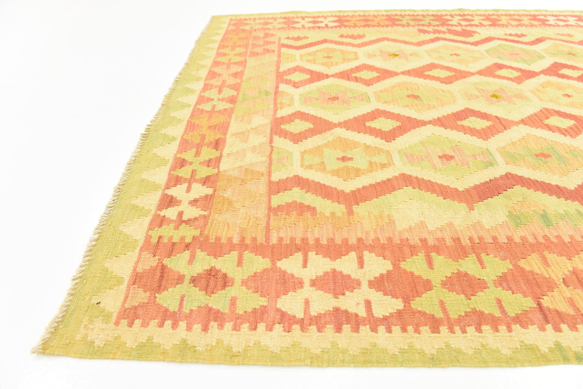 4' 8 x 6' 7 Hand Woven Kilim Waziri Wool Rug