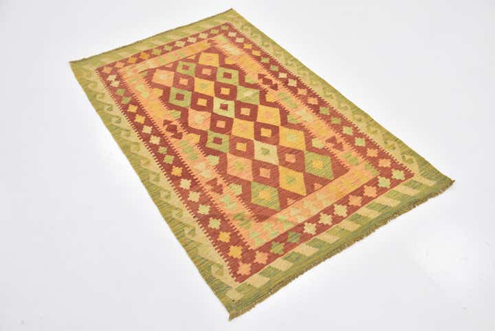 3' 2 x 4' 10 Hand Woven Kilim Waziri Wool Rug