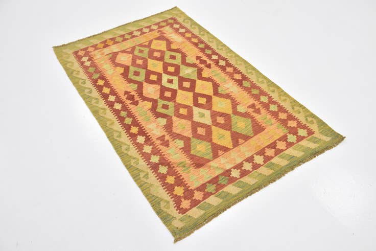 Detail image of 3' 2 x 4' 10 Hand Woven Kilim Waziri Wool Rug