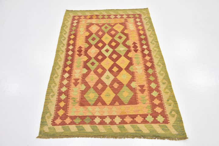 3' 2 x 4' 10 Hand Woven Kilim Waziri Wool Rug