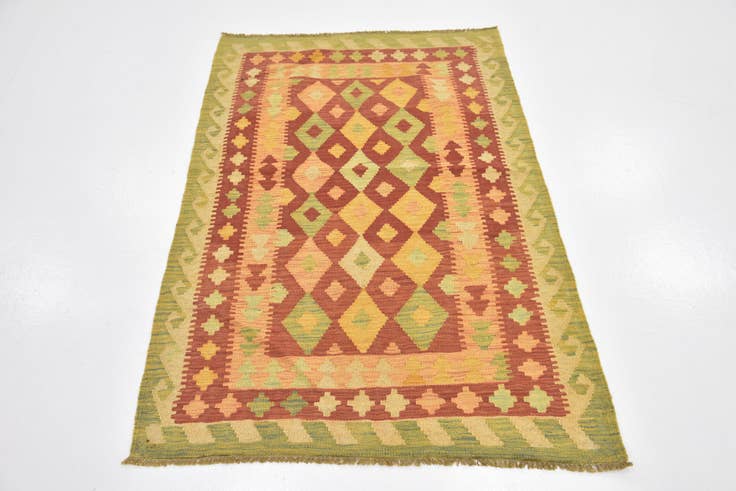 Detail image of 3' 2 x 4' 10 Hand Woven Kilim Waziri Wool Rug