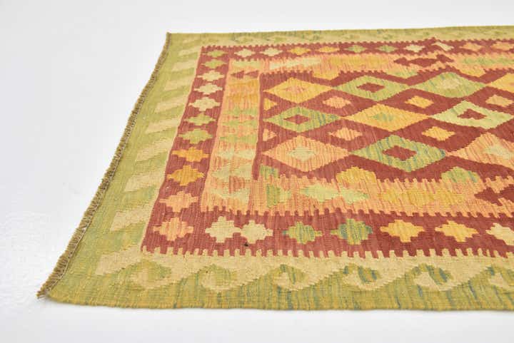 3' 2 x 4' 10 Hand Woven Kilim Waziri Wool Rug