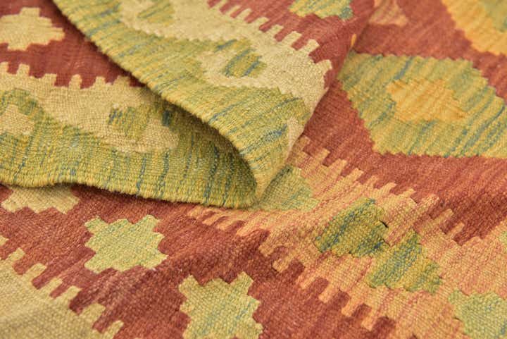 3' 2 x 4' 10 Hand Woven Kilim Waziri Wool Rug