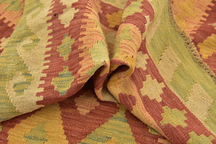 3' 2 x 4' 10 Hand Woven Kilim Waziri Wool Rug