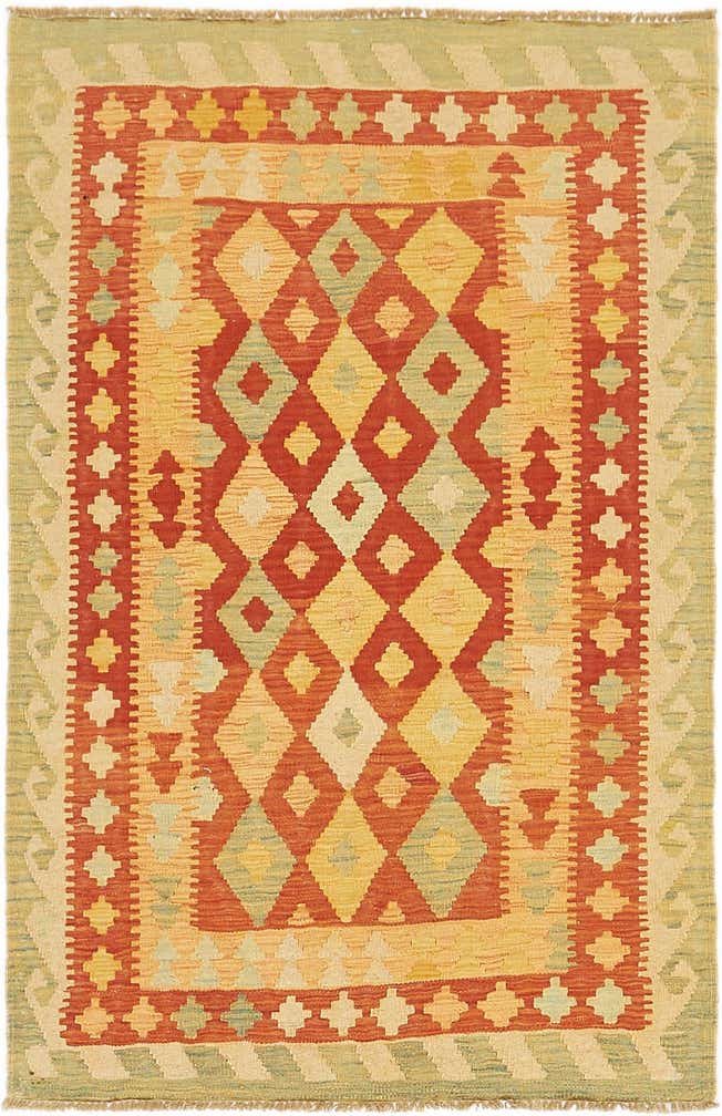 3' 2 x 4' 10 Hand Woven Kilim Waziri Wool Rug