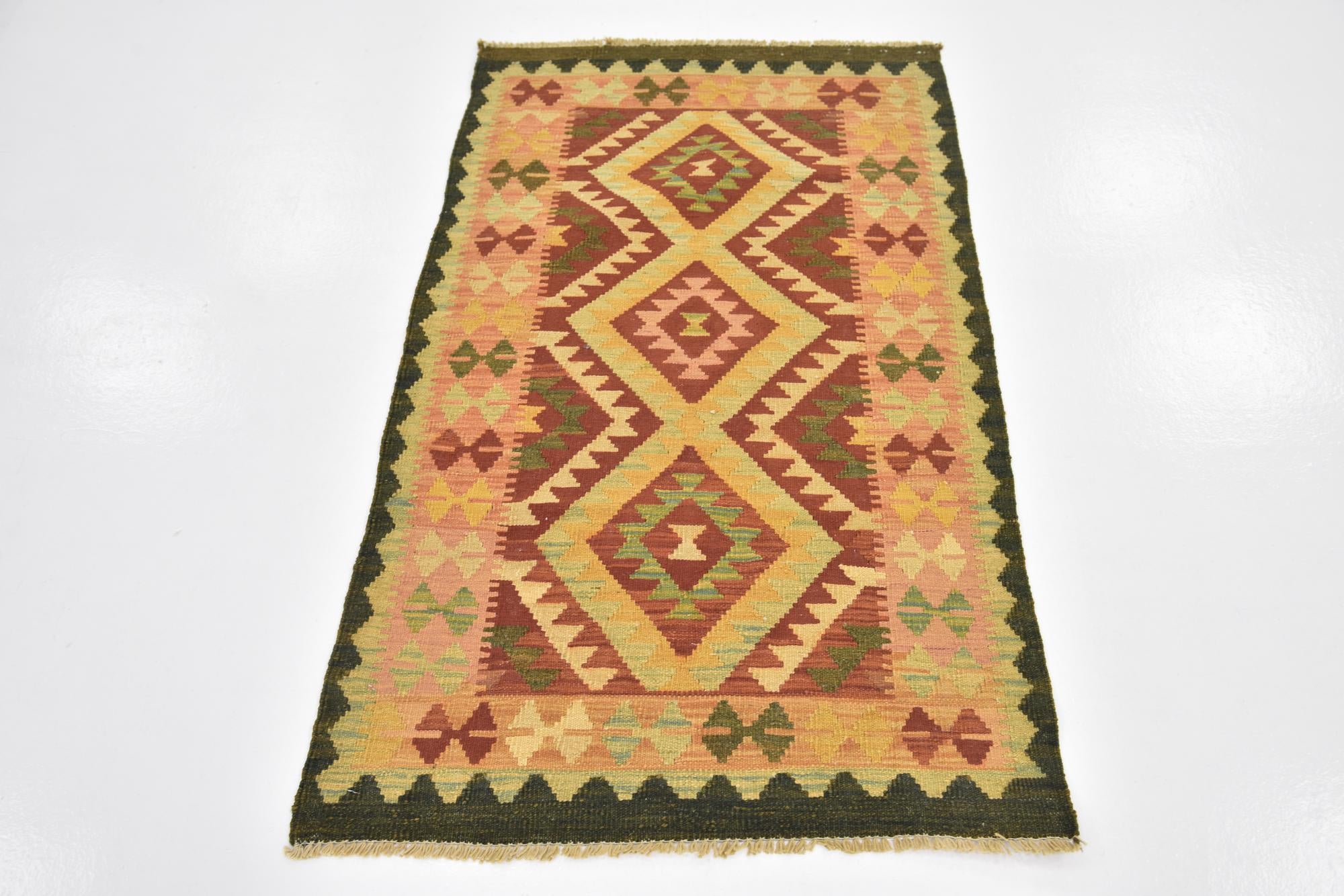 2' 7 x 4' 4 Hand Woven Kilim Waziri Wool Rug