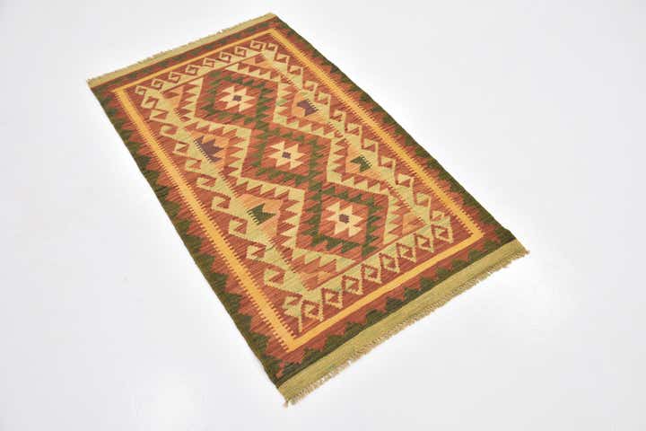 2' 9 x 4' 10 Hand Woven Kilim Waziri Wool Rug