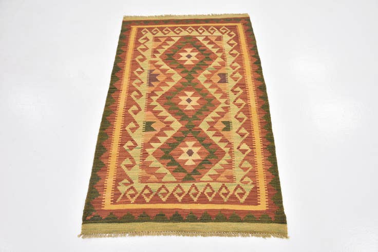 Detail image of 2' 9 x 4' 10 Hand Woven Kilim Waziri Wool Rug