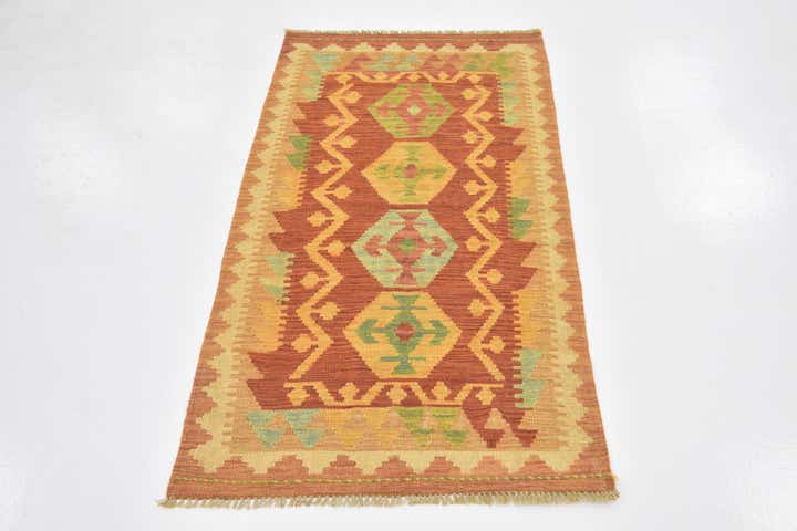 2' 6 x 4' 5 Hand Woven Kilim Waziri Wool Rug