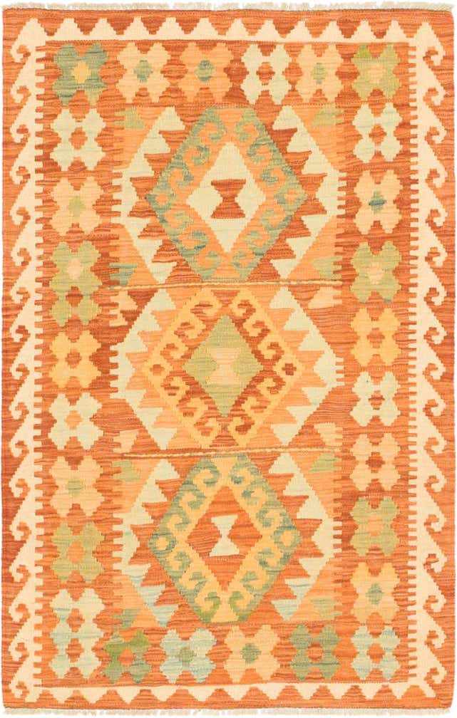 2' 9 x 4' 3 Hand Woven Kilim Waziri Wool Rug