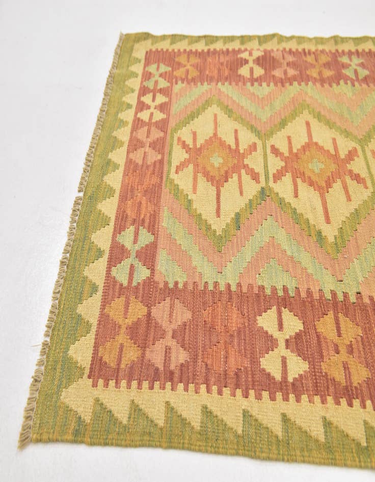 Detail image of 2' 6 x 4'  Hand Woven Kilim Waziri Wool Rug