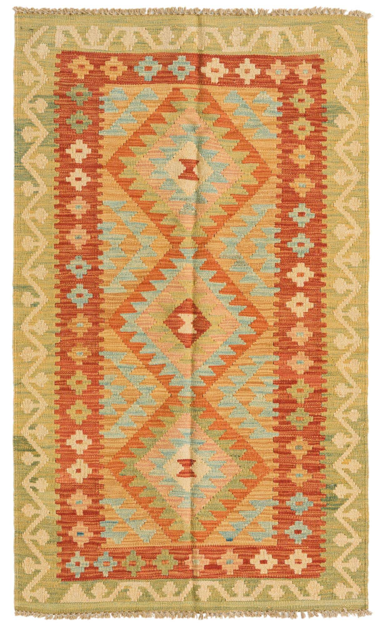 2' 6 x 4' 2 Hand Woven Kilim Waziri Wool Rug