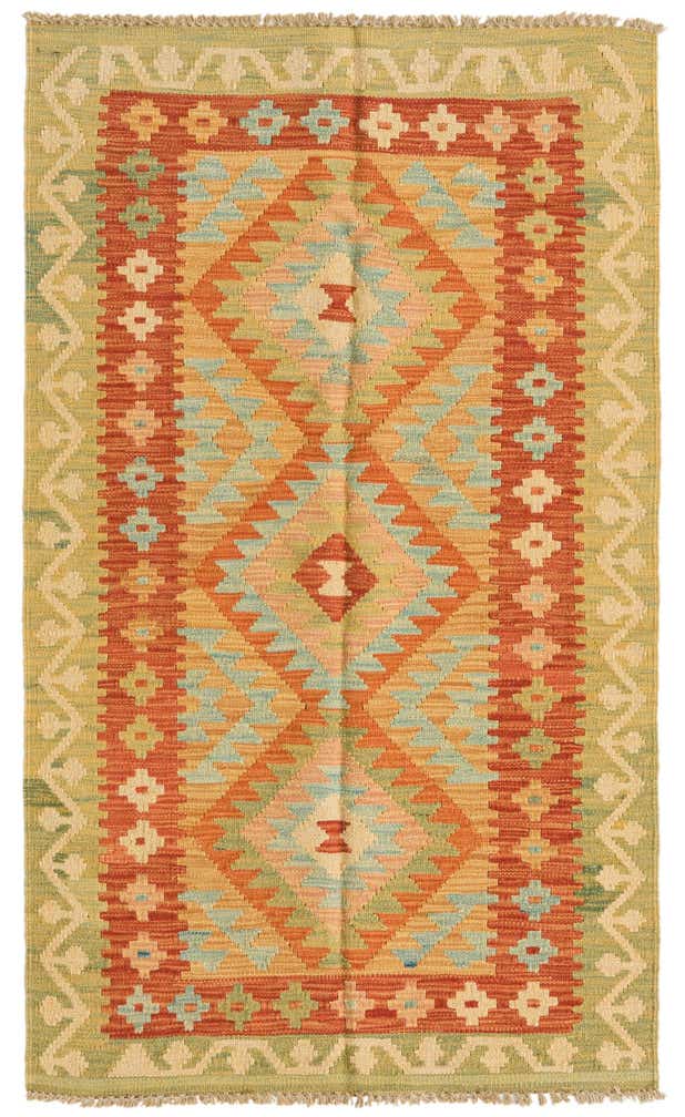 2' 6 x 4' 2 Hand Woven Kilim Waziri Wool Rug