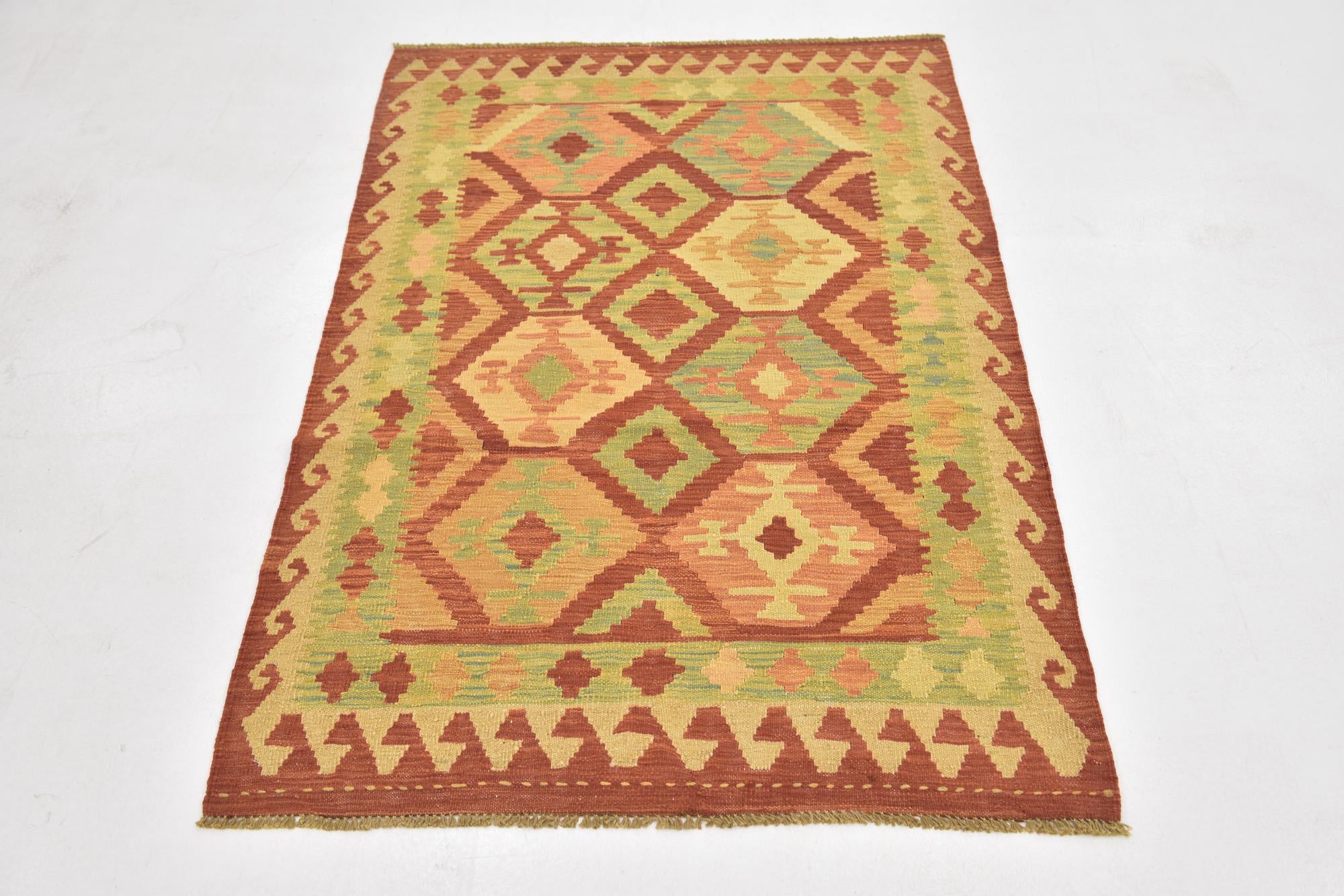 3' 3 x 5' Hand Woven Kilim Waziri Wool Rug