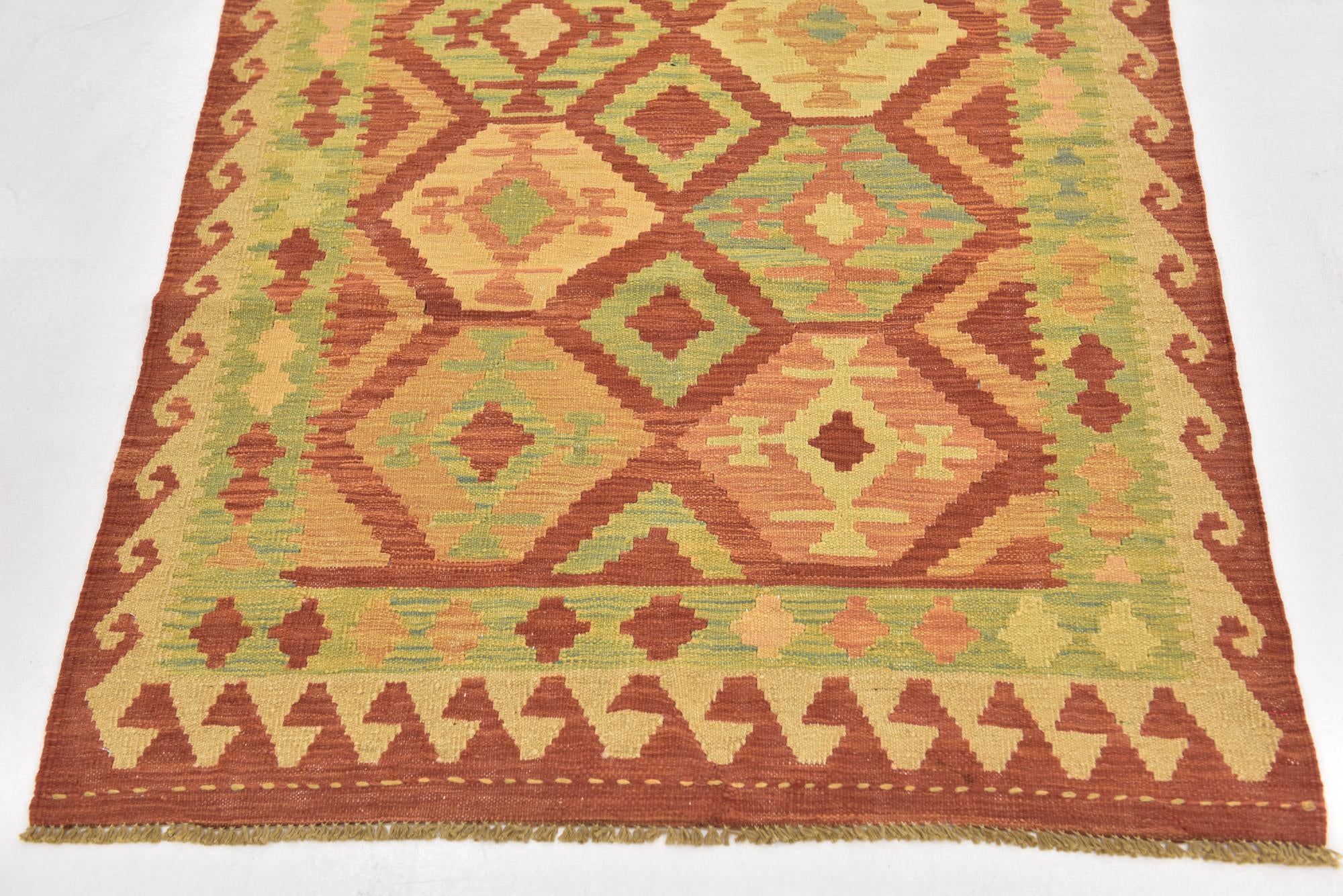 3' 3 x 5' Hand Woven Kilim Waziri Wool Rug