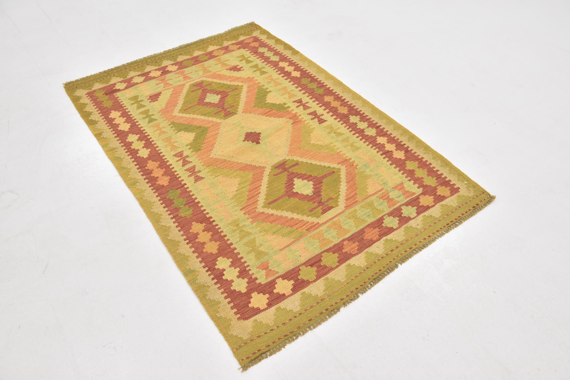 3' 3 x 5' Hand Woven Kilim Waziri Wool Rug