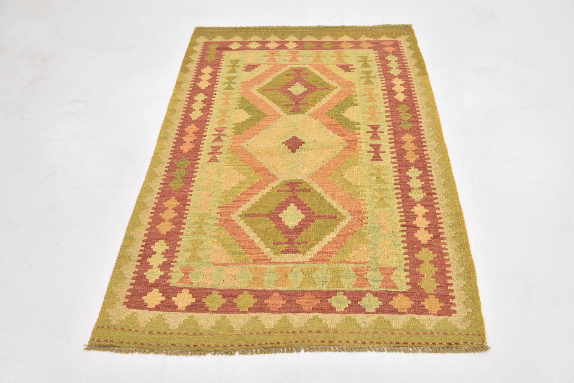 3' 3 x 5' Hand Woven Kilim Waziri Wool Rug