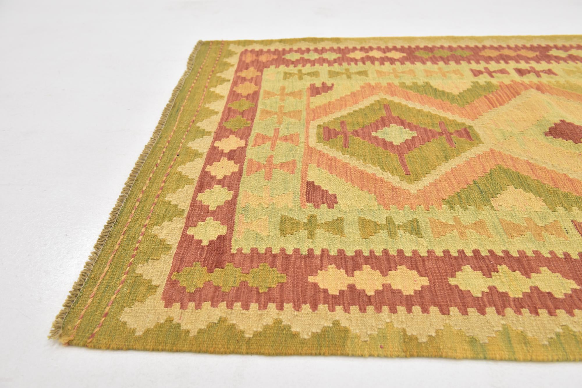 3' 3 x 5' Hand Woven Kilim Waziri Wool Rug