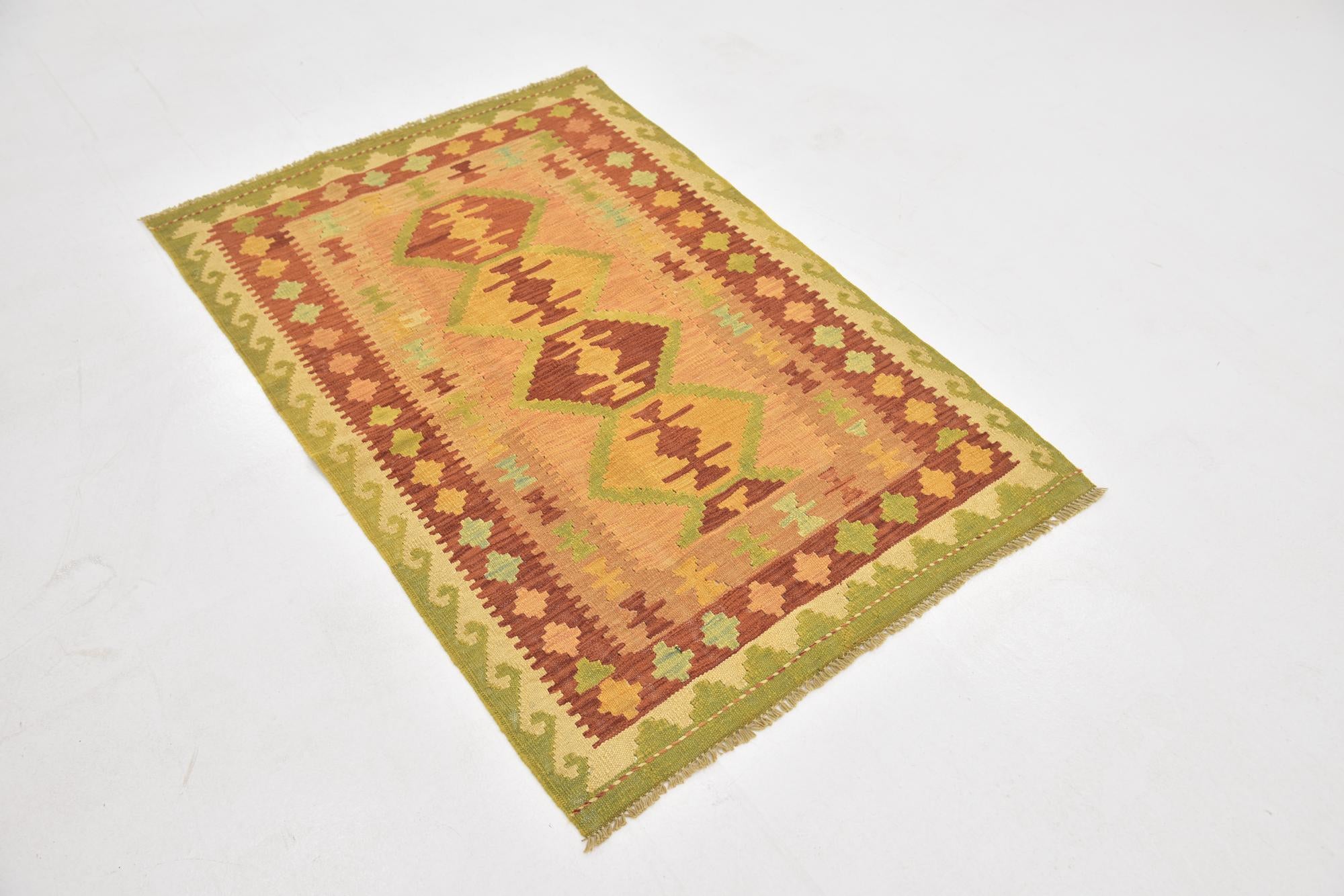3' 2 x 5' Hand Woven Kilim Waziri Wool Rug