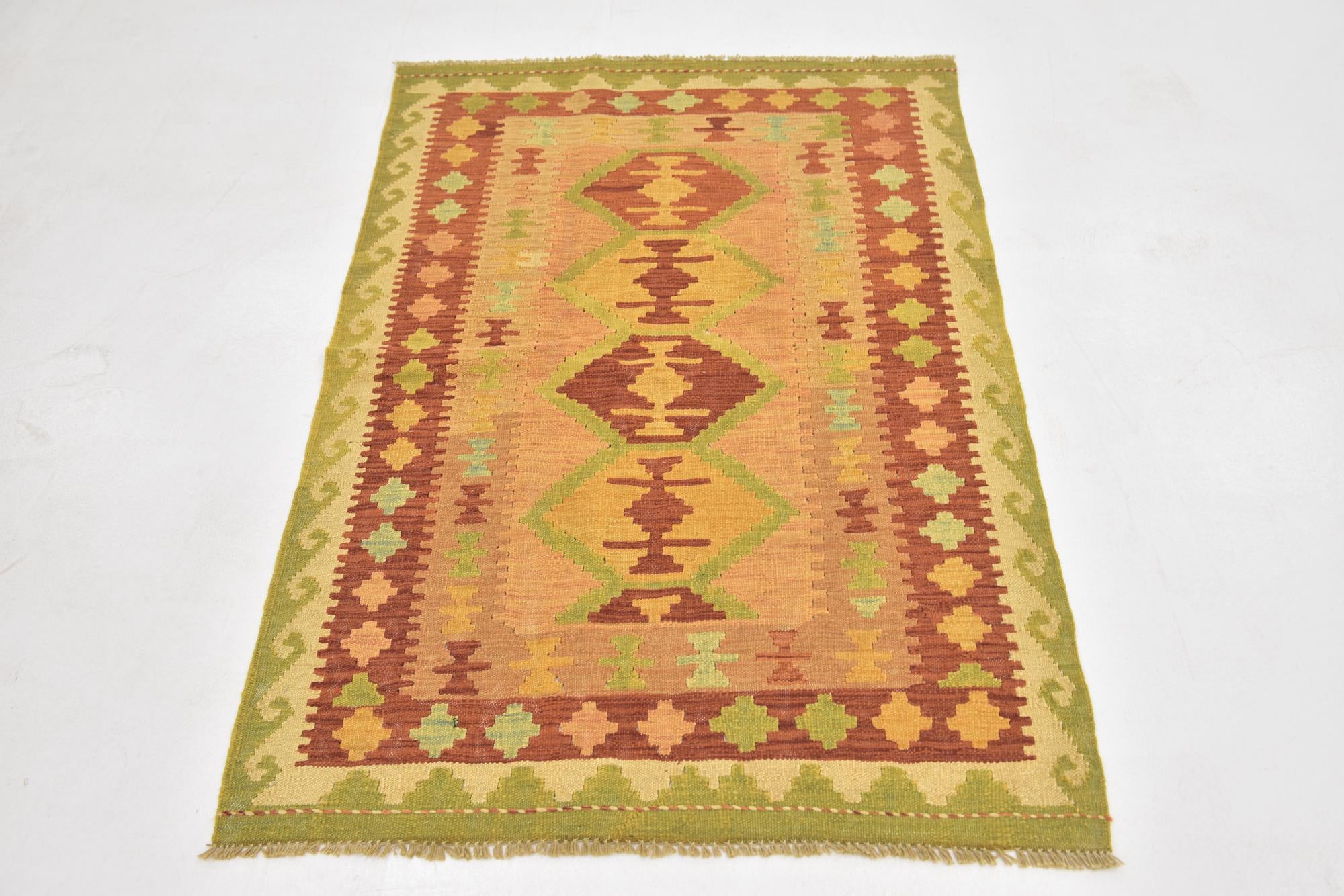 3' 2 x 5' Hand Woven Kilim Waziri Wool Rug
