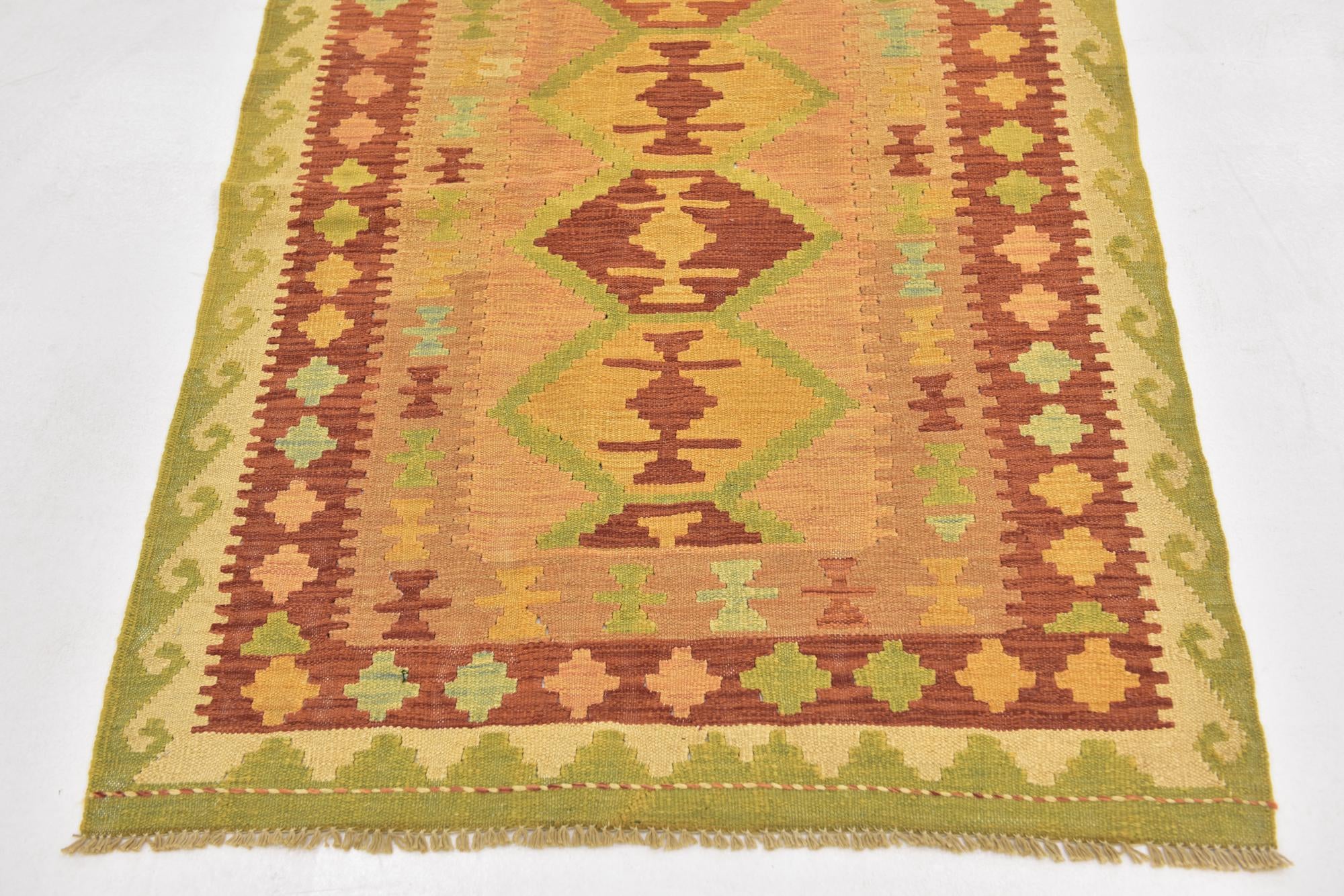 3' 2 x 5' Hand Woven Kilim Waziri Wool Rug